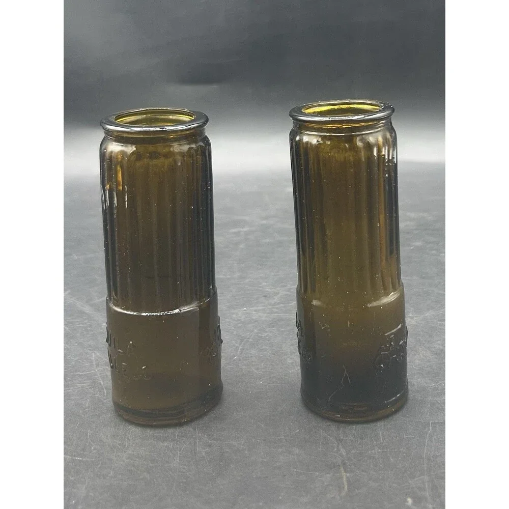 Vintage Tequila Corralejo Amber Shot Glasses RARE Set of 2 Ribbed Smoked Glass